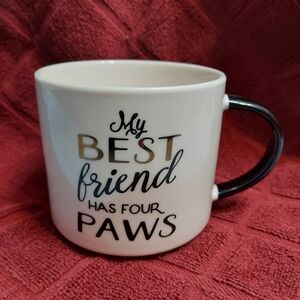 My Best Friend Has Four Paws  Cream Coffee Mug Tea Cup Gold & Black Lettering